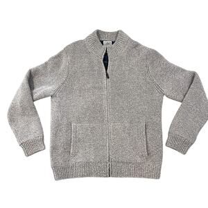 VTG. LL Bean Sweater Mens Large Gray Lambswool Full Zip Plaid Lined Jacket